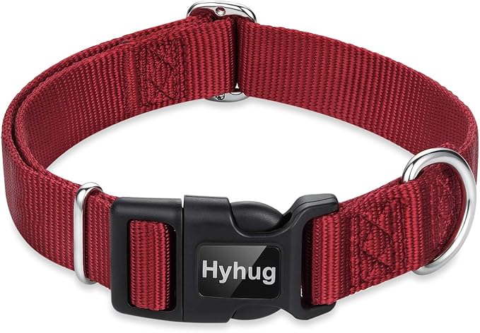 Hyhug Dog Collar for Large Dogs, Heavy Duty Red| Quick Release Nylon Buckle Collar, Adjustable &amp; Durable Pet Supplies for Boy &amp; Girl Dogs (Large, Red)