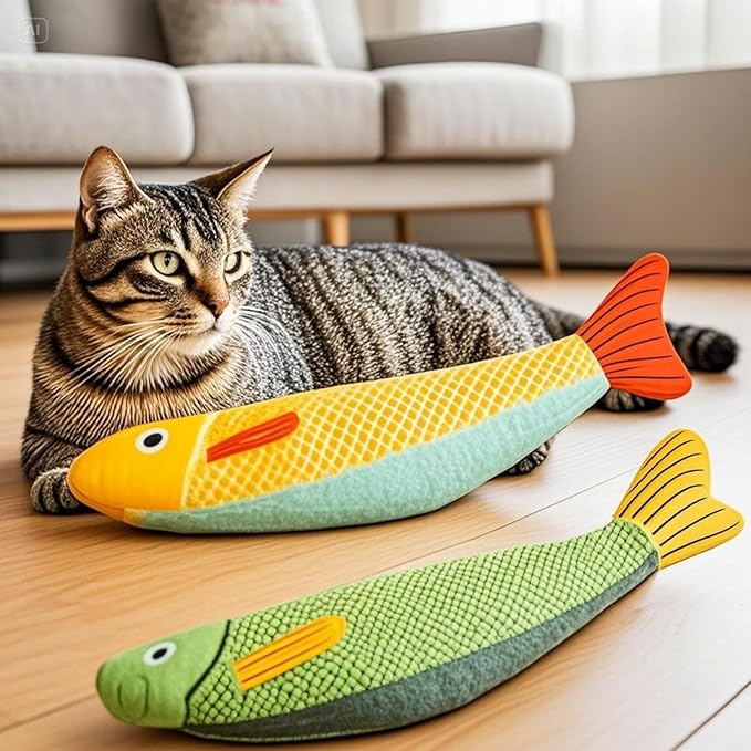 Cat Toys for Bored Indoor Adult Cats - Catnip Toys for Mental Stimulation, Interactive &amp; Durable Kicker Toys for Solo Play, Best for Lazy Or Senior Cats (Yellow)