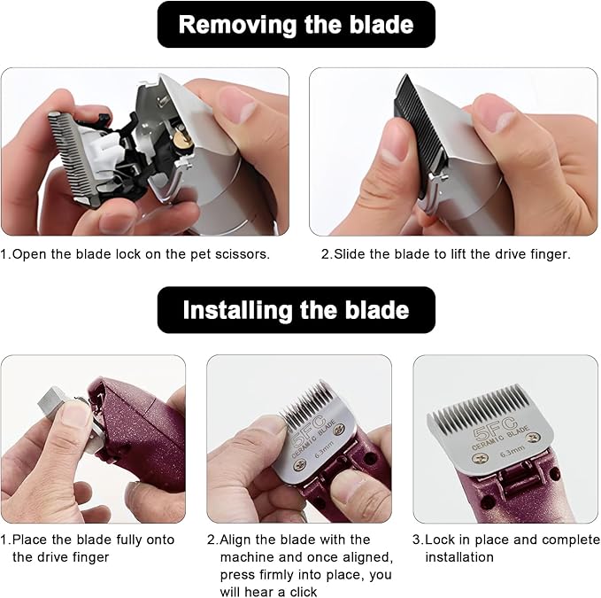 Detachable Pet Dog Clipper Blades, Compatible with Size-5FC(6.3mm), Most Oster A5, KM Series Clippers,Made of Ceramic Blade &amp; Stainless Steel Blade 2Pack