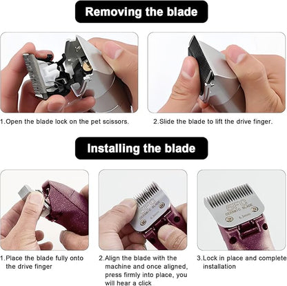 Detachable Pet Dog Clipper Blades, Compatible with Size-5FC(6.3mm), Most Oster A5, KM Series Clippers,Made of Ceramic Blade &amp; Stainless Steel Blade 2Pack