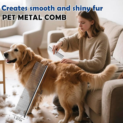 Dog Grooming Brush Set – 5-Piece Kit for Medium &amp; Long-Haired Dogs | Includes Long Pin Brush, Flea Comb, Bath Glove, Silicone Glove, Metal Comb | For Poodles, Huskies &amp; More (Blue)