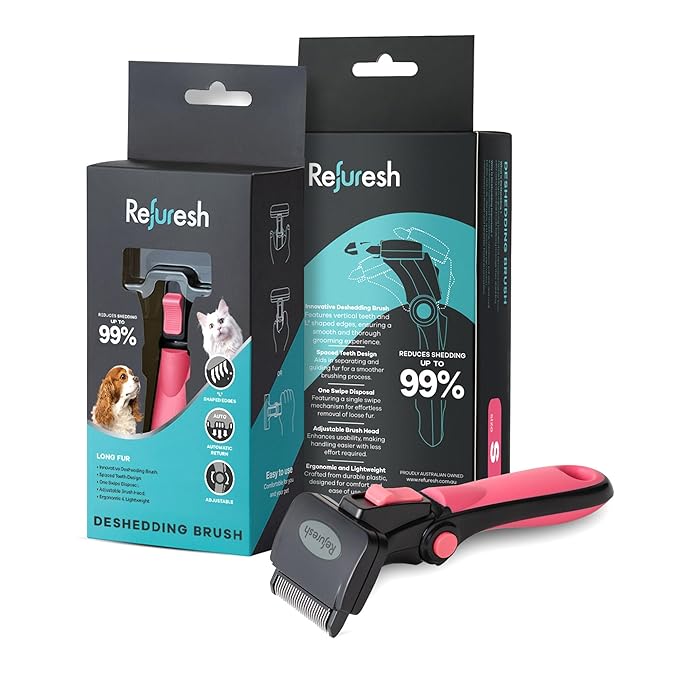 Deshedding Dog Brush for Long Hair (Small,Pink) – Gentle Deshedding tool for Dogs &amp; Cats – Reduces shedding, without damaging topcoat. Removes Loose Fur &amp; Dead Undercoat.