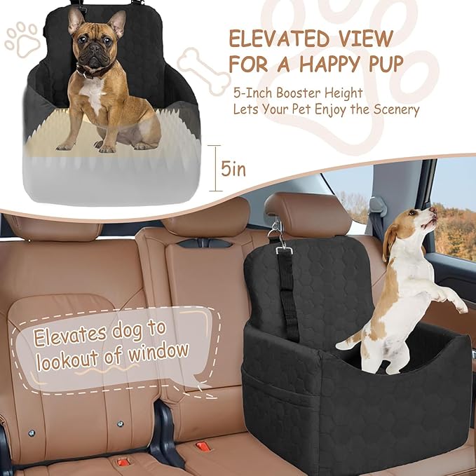Dog Car Seat for Small/Medium Dogs - Dog Booster Seat with Safety Straps &amp; Non-Slip Base, Travel Pet Car Seat with Storage Pockets, Washable &amp; Removable, Suitable for Dogs Under 35 lbs (Black)