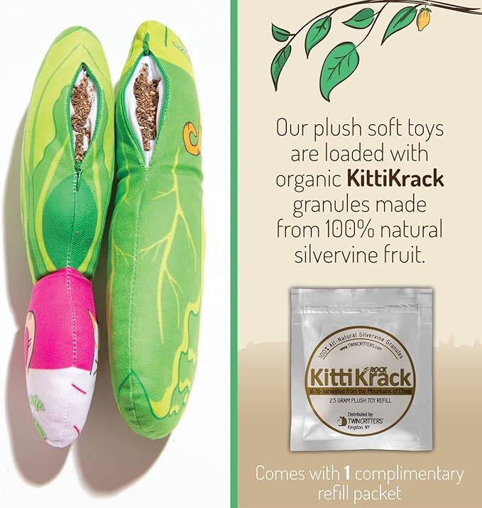 KittiVeggi 2-Pack Organic Silvervine Catnip Substitute Toys for Cats &amp; Kittens | 100% All-Natural Wild Harvested Silvervine | 2 Refillable Vegetable Kicker Cat Toys