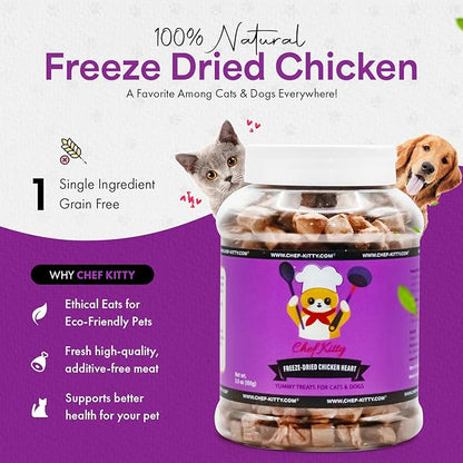 Freeze-Dried Chicken Heart Treats for Cats &amp; Dogs – 100% Human Grade, Single Ingredient, High-Protein, Healthy Snack – No Additives or Preservatives – 2.6oz - Inspected &amp; Tested in USA