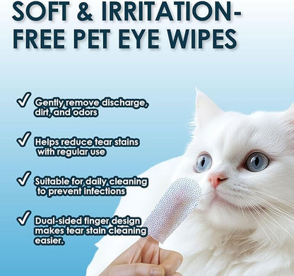 Mooncat Pet Eye Wipes for Dogs &amp; Cats - Gentle Finger Cot Design for Easy Cleaning Tear Stains &amp; Goop Cleaning - 40counts