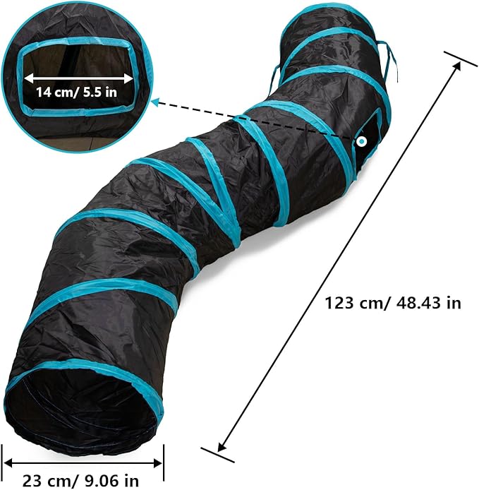 Cat Tunnel, S-2-Way Cat Tunnels for Indoor Cats, Interactive Toy Maze Cat House, Foldable Cat Tubes and Tunnels for Cats Kittens, Puppies, Kitty, Kitten, Rabbit, Guinea Pigs (Blue &amp; Black)