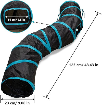 Cat Tunnel, S-2-Way Cat Tunnels for Indoor Cats, Interactive Toy Maze Cat House, Foldable Cat Tubes and Tunnels for Cats Kittens, Puppies, Kitty, Kitten, Rabbit, Guinea Pigs (Blue &amp; Black)