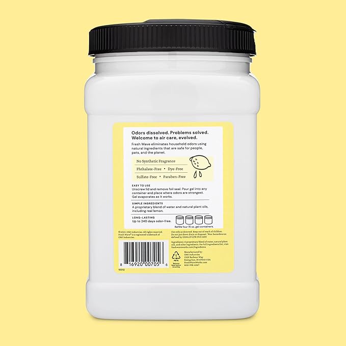 Fresh Wave Lemon Odor Removing Gel Refill, 63 oz. - Safer Odor Absorbers for Home, Natural Plant-Based Odor Eliminator, Every 15 oz. lasts 30-60 Days, For Cooking, Trash &amp; Pets
