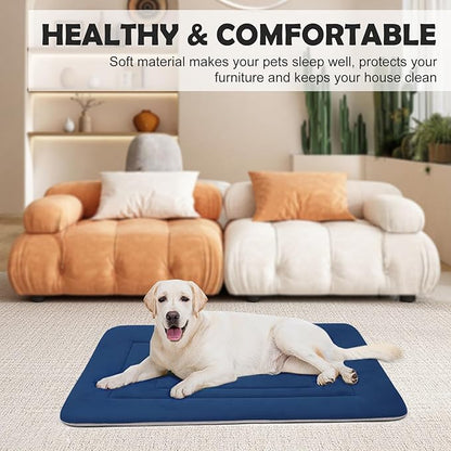 JoicyCo Soft Dog Crate Pad Mat, 48 in Non-Slip Bottom Washable Bed for Extra Large Dogs, Pet Mattress Kennel Pad, Dark Blue