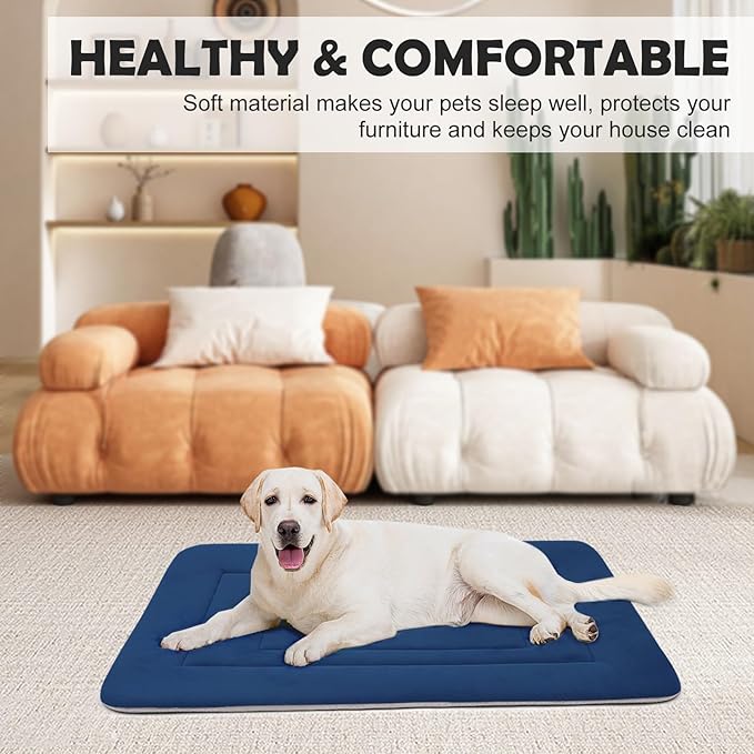 JoicyCo Dog Crate Bed Pad Mat, 36 in Non Slip Bottom Washable for Medium &amp; Large Dogs, Kennel Pad, Dark Blue