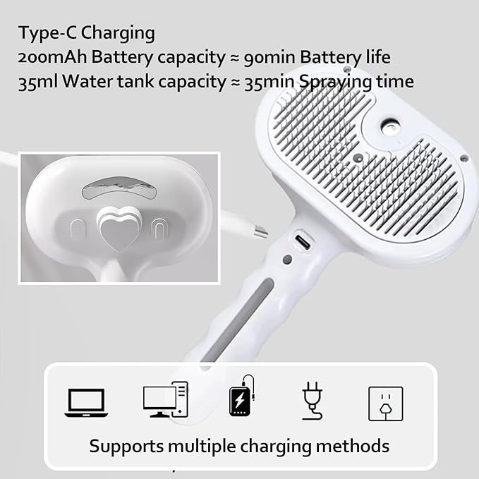 Cat/Dog deshedding brush with spray, Self-Cleaning Hair Comb for Long &amp; Short Haired indoor Cats and Dogs (White)