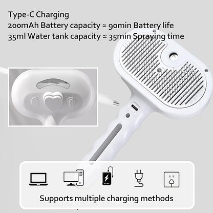 Cat/Dog deshedding brush with spray, Self-Cleaning Hair Comb for Long &amp; Short Haired indoor Cats and Dogs (White)