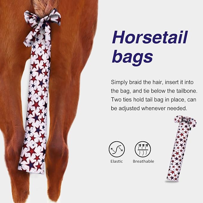 Harrison Howard Stretchy Tail Bag Breathable Horse Tail Guard Slip on Design Protect Horse Tail 2 Strand Closure Straps Keep Tail Clean &amp; Protected 22" L Length Makes Grooming Easy-Dream Star