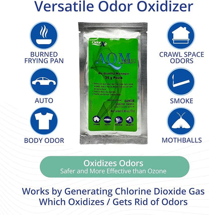 AQM by OdorXit, Air Quality Manager Chlorine Dioxide Odor Removal Packet, Dog Odor Eliminators for Hom, Wet Dog Smell &amp; Car Deodorizer, Cigarette &amp; Strong Smell Neutralizer, 25g