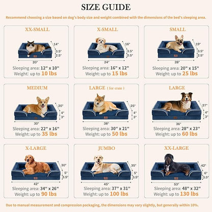 Comfort Expression Small Dog Beds Waterproof Orthopedic Foam Dog Sofa Beds for Small Dogs Comfy Pet Bed with Washable Removable Cover &amp; Non-Slip Bottom(X-Small,Navy Blue)