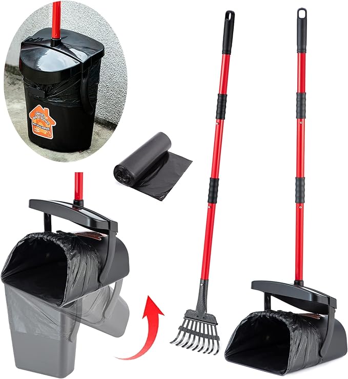 Pooper Scooper Large Swivel Bin &amp; Rake for Large &amp; Small Dogs Non-Breakable Dog Poop Scooper with 20 Waste Bags Easy to Clean Pet Waste Use on Grass, Dirt or Gravel - Pet Supplies