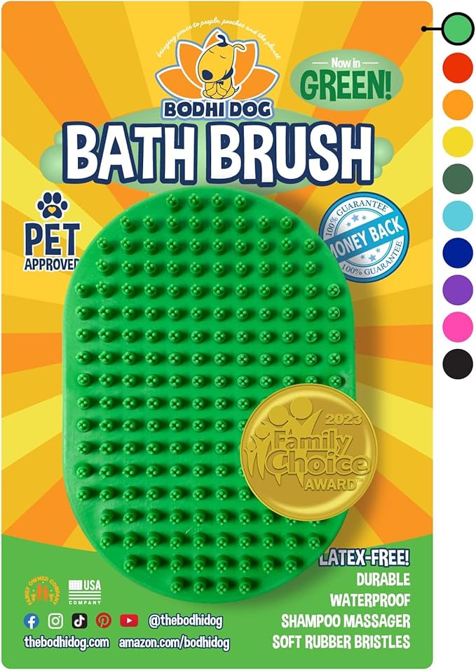 Bodhi Dog Shampoo Brush - Pet Grooming &amp; Bath Supplies for Dogs and Cats - Bath Brush for Long &amp; Short Hair - Premium Scrubber for Shower, Bathing &amp; Massage (One Pack, Green)