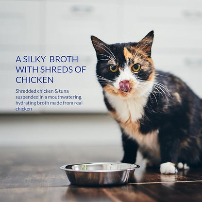 INABA Churu Broth for Cats Senior 10+, Side Dish Pouch, 1.4 Ounces per Pouch, 12 Pouches Total, Chicken &amp; Tuna Recipe