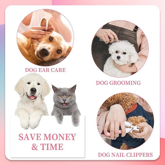 PatiencET Dog Grooming Hammock, Pet Grooming Hammock for Cats &amp; Dogs with Security Strap, Dog Sling for Nail Trimming with Nail Clippers/Trimmer, Nail File, Pet Comb(Pink S)