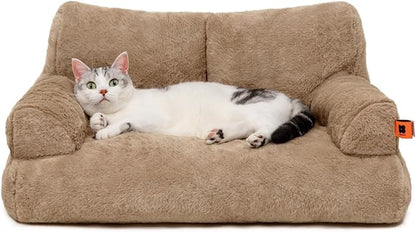 MEWOOFUN Dog Couch, Supportive Small Dog Bed for Puppy and Cats with Removable Washable Cover, Fluffy Cat Couch with Non-Slip Bottom (Camel, 26.0" L X 19.0" W X 13.0" Th)