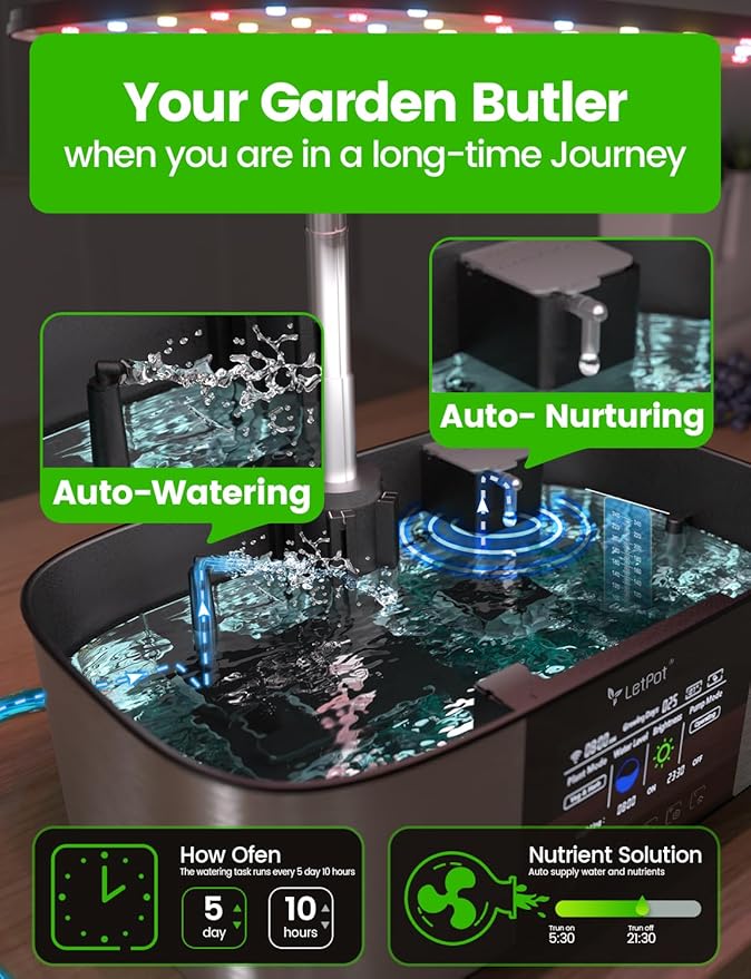LetPot LPH-Max Hydroponics Growing System Kit, 21 Pods APP &amp; WiFi Automatic Controlled Smart Indoor Garden with 36W LED Grow Light, Auto Drip Irrigation Kits, Self-Managed Nurturing &amp; Watering
