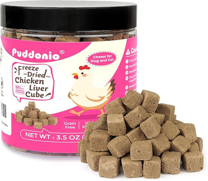 Freeze Dried Cats &amp; Dogs Raw Treats, All Natural Single Ingredient Chicken Liver, High Protein Healthy Pet Training Treats or Food Topper, 3.5 oz
