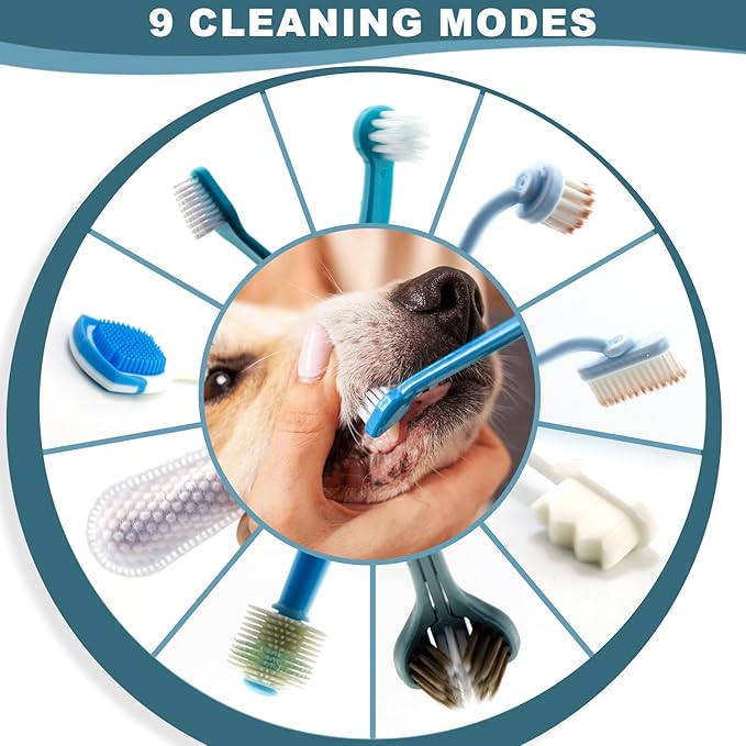 Dog Toothbrush Kit, 360-Degree Finger Three-Sided Design, Replaceable Tooth Brush Heads,Easy Teeth Cleaning &amp; Dental Care, 20Pack