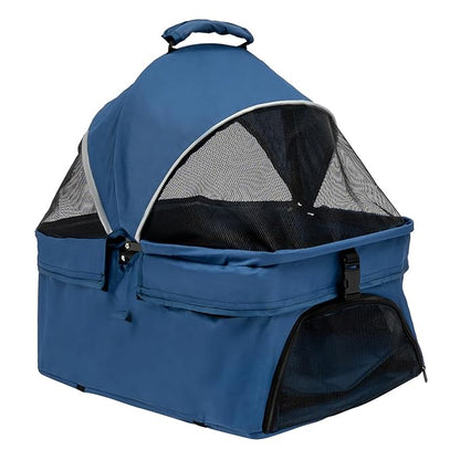 Pet Stroller, 4 Wheels Dog Cat Carrying Cart, Foldable Puppy Carrier with Storage Bag and Detachable Grid Structure for Small/Medium Dogs Cats Up to 44Lbs (Blue)