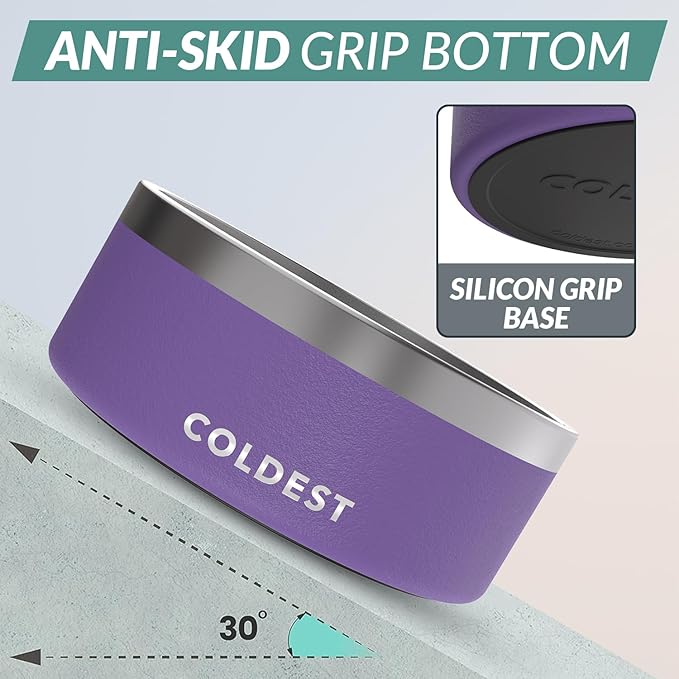 Coldest Dog Bowl - Anti Rust Metal, Non Slip, 3 Layers Insulated Stainless Steel Dog Bowls - Spill Proof &amp; Heavy Duty - Water Bowl for Dogs, Cats &amp; Pets, Dish Washer Safe (100 oz, Galaxy Purple)