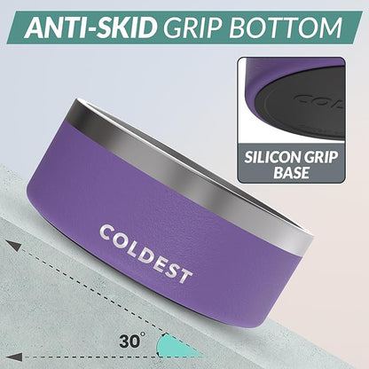 Coldest Dog Bowl - Anti Rust Metal, Non Slip, 3 Layers Insulated Stainless Steel Dog Bowls - Spill Proof &amp; Heavy Duty - Water Bowl for Dogs, Cats &amp; Pets, Dish Washer Safe (100 oz, Galaxy Purple)