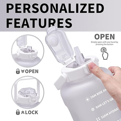 64oz,100oz,128oz Large Motivational Water Bottle with Time Marker, Leakproof &amp; BPA Free Half Gallon Big Water Bottle with Straw Handle Tritan Frosted Water Jug for Gym,Fitness,Outdoor Sports