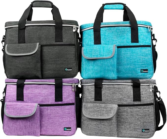 PetAmi Travel Bag Organizer - Dog &amp; Cat Diaper Bag with Food Container and Bowls, Perfect for Weekend Camping (Sea Blue, Large)