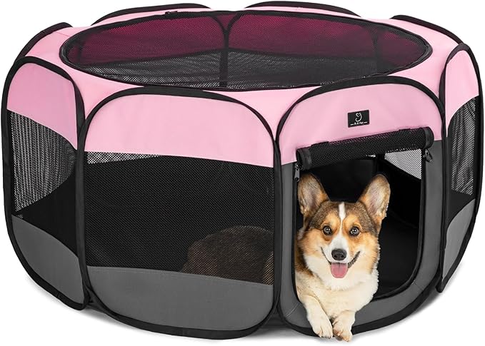 A4Pet Puppy Playpen Indoor, 39.5” Portable Pet Playpen with Bowl, Suitable for Puppies, Kittens, and Small Animals, Removable Zipper &amp; Mesh Panel(16”W × 10”H)