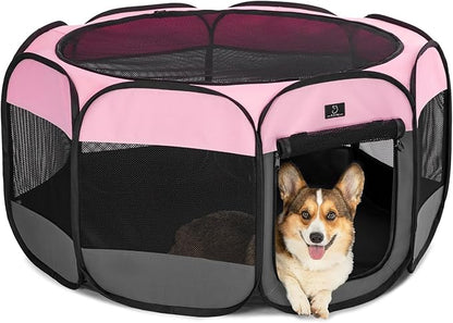 A4Pet Puppy Playpen Indoor, 39.5” Portable Pet Playpen with Bowl, Suitable for Puppies, Kittens, and Small Animals, Removable Zipper &amp; Mesh Panel(16”W × 10”H)