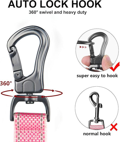 TwoEar 4FT 1IN Strong Pink Dog Leash with 2 Padded Handles, Traffic Handle Extra Control, Comfortable Soft Dual Handle, Auto Lock Hook, Reflective Walking Lead for Small Medium and Large Dogs