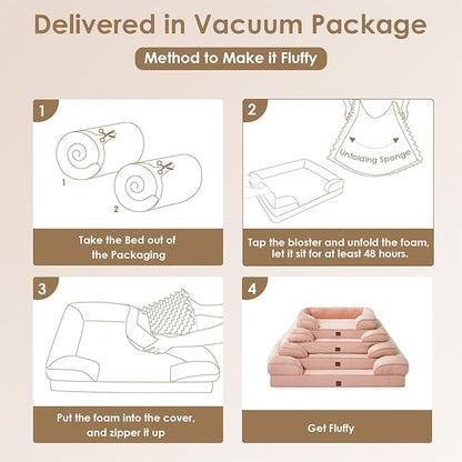 EHEYCIGA Orthopedic Dog Beds for Large Dogs, Waterproof Memory Foam Large Dog Bed with Sides, Non-Slip Bottom and Egg-Crate Foam Pet Couch Bed with Washable Removable Cover, Dusty Pink