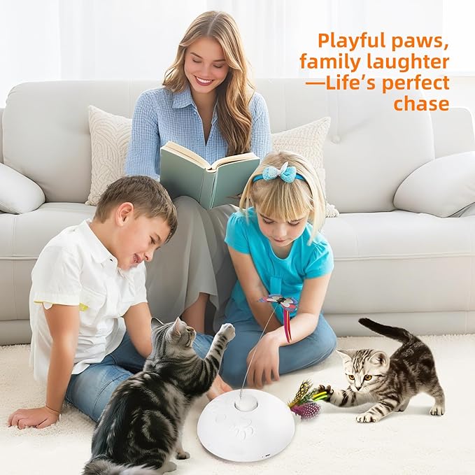 Cat Toy 3in1 Automatic Interactive Wand Toy for Indoor Cats,Moving Butterfly&amp;Glowing Feathers Speedy Tail,Rechargeable Cat Enrichment Toys for Kittens