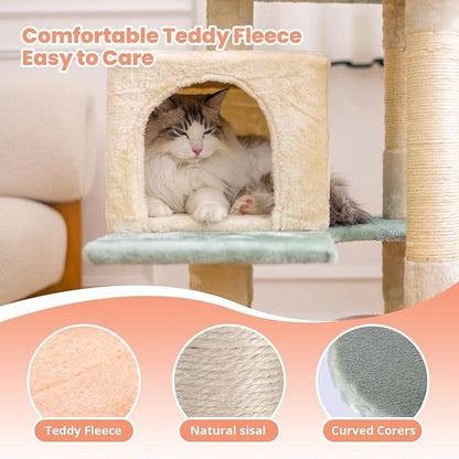 HYABi 53 Inch Flower Cat Tree - Multi-Level Cat Condo with Scratch Posts &amp; Toys, Fresh Design Eco-Friendly Material, for Multi-Cat Households &amp; Indoor Cat Playground