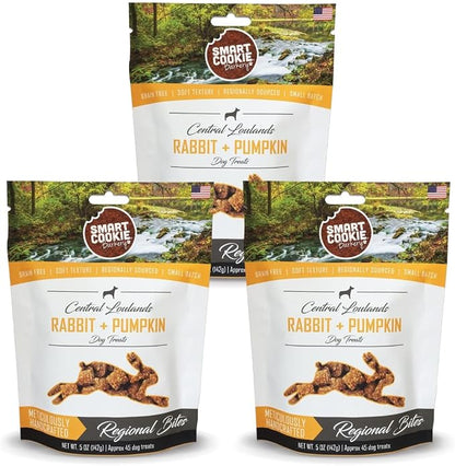 Smart Cookie All Natural Dog Treats - Rabbit &amp; Pumpkin - Training Treats for Dogs with Allergies or Sensitive Stomachs - Soft Dog Treats, Grain Free, Chewy, Human-Grade, Made in USA - 5oz, Pack of 3