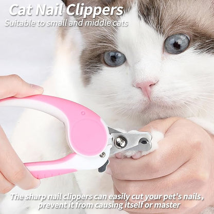2PCS Pet Grooming Kit, Cat Brushes &amp; Cat Nail Clipper, Cat Grooming Brush for Sedding and Grooming Fur (Pink）