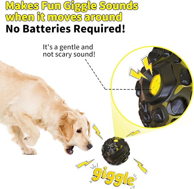 Dog Ball for Aggressive Chewers - Interactive Dog Toy Balls Fun Squeaky Sound to Keep Them Busy, Durable for Small Medium Large Breeds, Rubber Pet Chew Toys, As Seen on TV, Black &amp; Yellow
