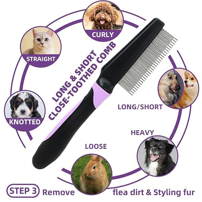 Dog Brush for Shedding, 7 PCS Dog Grooming Brush Kit Including Undercoat Rake, Slicker Brush, Dematting Comb, Nail Clipper, Bath Brush for Long &amp; Short Haired Dogs, Cats - Purple