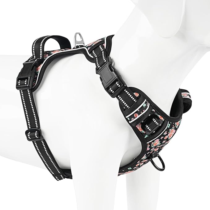 Timos No Pull Dog Harness,NO Need Go Over Dogs Head 3 Snap Buckles Reflective Oxford No Choke Harness with Front&amp;Back 2 Metal Leash Clips Soft Padded for Small Medium Large Dogs,X-Large (Pack of 1)