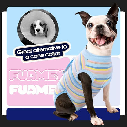 FUAMEY Recovery Suit for Dogs After Surgery,Soft Breathable Dog Bodysuit E-Collar &amp; Cone Alternative Surgical Suit,Male Female Dog Neuter Spay Suits Anti Licking Wounds Onesie Blue Yellow Stripes M