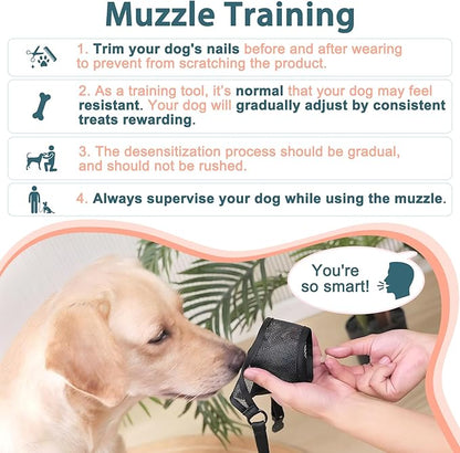 LUCKYPAW Dog Muzzle, Mesh Muzzle for Large Medium Small Dogs, Soft Mouth Guard for Biting Chewing, Breathable Mouth Guard with Adjustable Strap for Training(Brown, XS(Snout:6.5"-7.5"))
