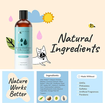 kin+kind Cat &amp; Dog Conditioner with Shea Butter All-Natural Formula with Betaine &amp; Aloe Moisturize &amp; Restore Coat for Dogs and Cats Shed Defender &amp; Coat Defense Pet Defender S 12 fl oz Made in USA