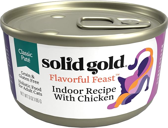 Solid Gold Wet Cat Food Pate for Indoor Cats - Healthy Canned Cat Food Pate w/Real Chicken, Omega Fatty Acids, Vitamins &amp; Minerals - Grain Free &amp; Gluten Free Can Meals for Cats &amp; Kittens - 24ct/3oz