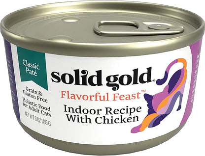 Solid Gold Wet Cat Food Pate for Indoor Cats - Healthy Canned Cat Food Pate w/Real Chicken, Omega Fatty Acids, Vitamins &amp; Minerals - Grain Free &amp; Gluten Free Can Meals for Cats &amp; Kittens - 24ct/3oz