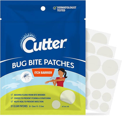 Cutter Bug Bite Patches Itch Relief Hydrocolloid Patches for Kids &amp; Adults, Absorbs Fluids, Helps Heal, Prevents Scratching, Mosquito Itch Relief, Hydrocortisone &amp; Suction Tool Alternative, 51 Count